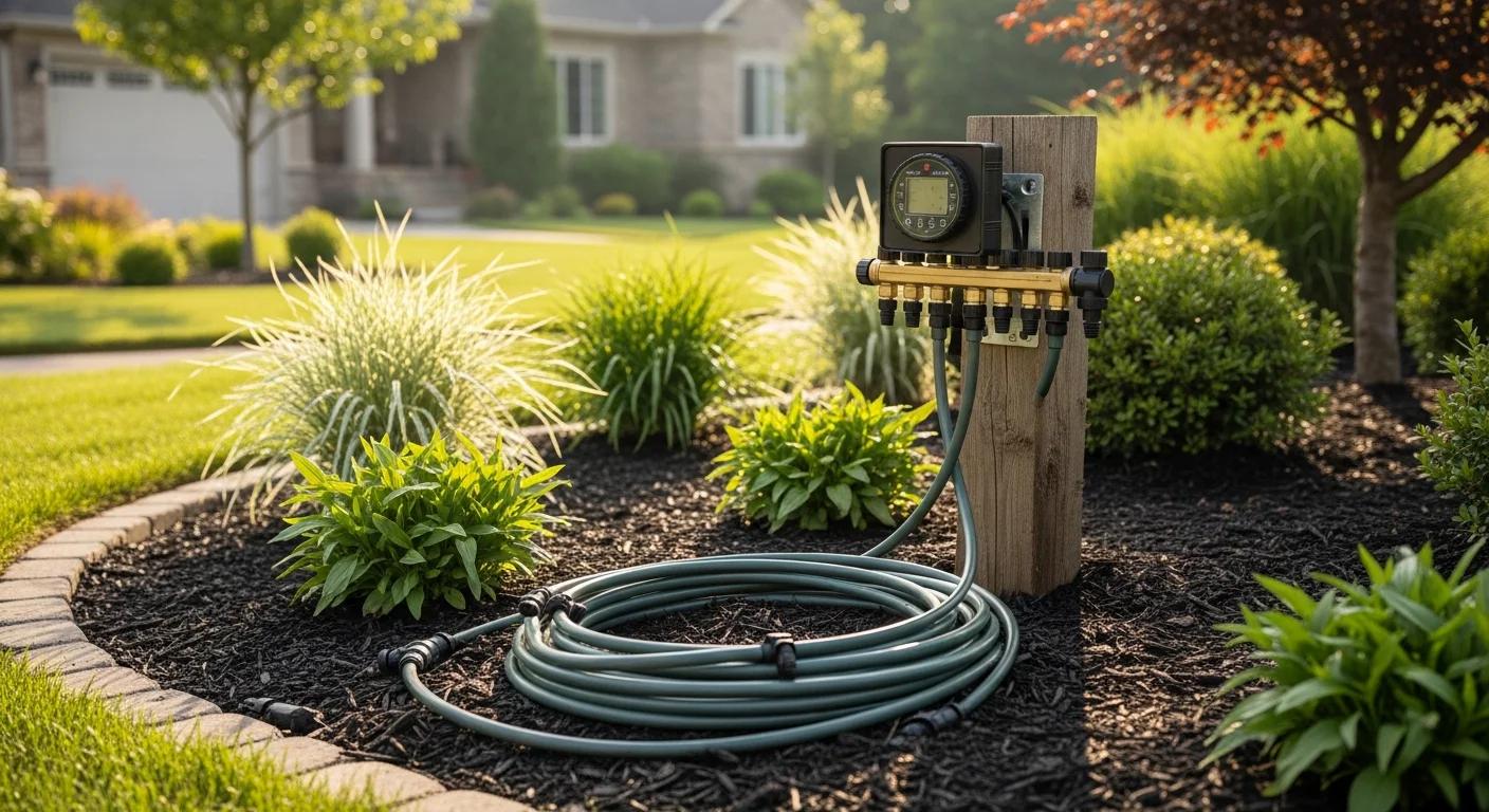 Irrigation system sprinkler heads installed in landscape